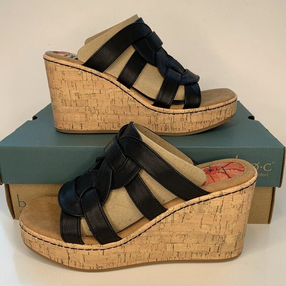 BOC by Born Cora Wedge Sandals Woven Slip On Platform Black Size 10 NEW - Picture 1 of 6